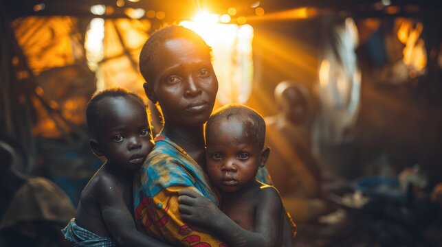 poor African homeless people at their community background. 