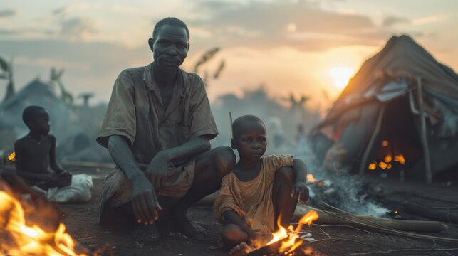 poor African homeless people at their community background. 