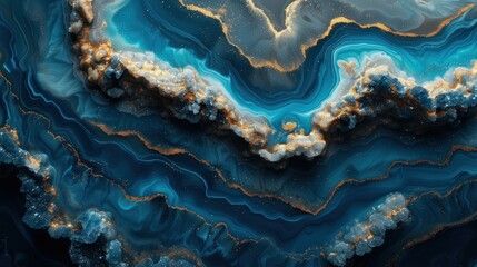  an aerial view of a blue, gold and white marble with a large amount of gold in the middle of the image and the top part of the image in the middle of the image. - obrazy, fototapety, plakaty