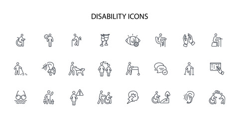 Disability icon set.vector.Editable stroke.linear style sign for use web design,logo.Symbol illustration.