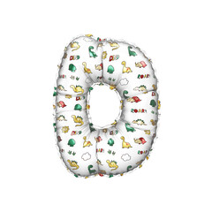 3D inflated balloon letter D with multicolored matte white textured dinosaurus design for children