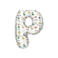 Rucksack 3D inflated balloon letter P with multicolored matte white textured dinosaurus design for children © Roger Bootsma