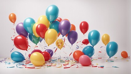 Birthday Party Balloons, Colors, White Background, 3d