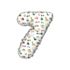 Cercles muraux Dinosaures 3D inflated balloon Number 7 with multicolored matte white textured dinosaurus design for children