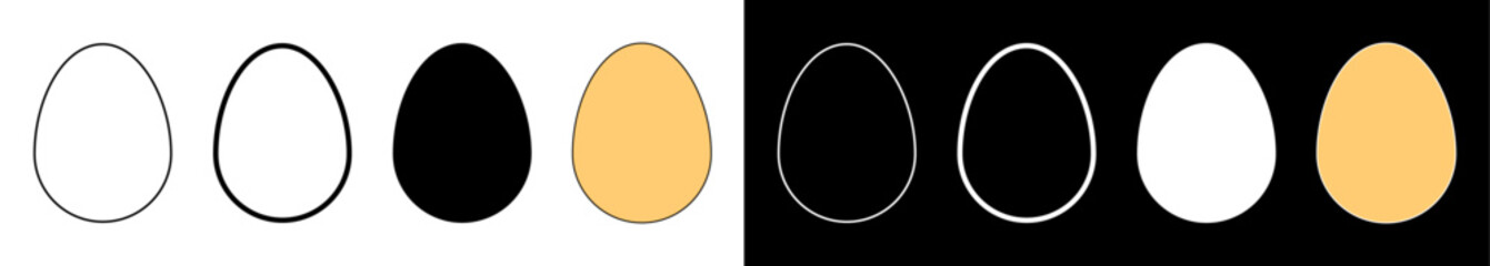 Happy Easter egg symbol silhouette pictogram icon flat vector collection simple line and filled set isolated on white and black background for holiday design