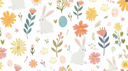 Easter pattern. Cute vector bunny floral seamless re