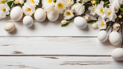 Easter eggs and flowers with copy space 