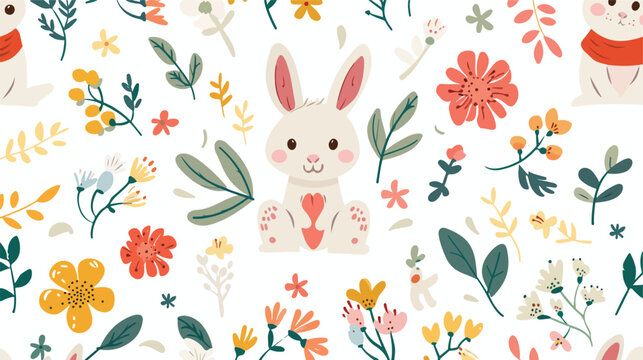 Easter pattern. Cute vector bunny floral seamless re