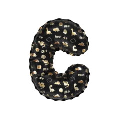 Crédence de cuisine en verre imprimé Dinosaures 3D inflated balloon letter C with glossy black & gold/silver glossy textured dinosaurus design for children