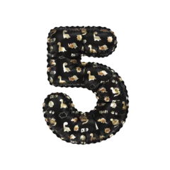 Cercles muraux Dinosaures 3D inflated balloon Number 5 with glossy black & gold/silver glossy textured dinosaurus design for children
