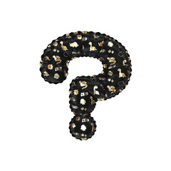 3D inflated balloon Question Symbol/sign with glossy black & gold/silver glossy textured dinosaurus design for children