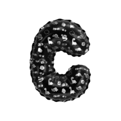 Rucksack 3D inflated balloon letter C with glossy black & silver fabric textured dinosaurus design for children © Roger Bootsma