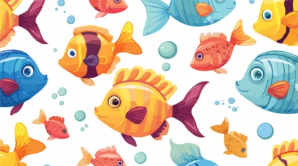 Cercles muraux Vie marine Fish cartoon seamless pattern on water background is