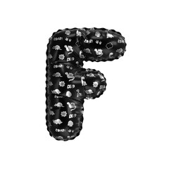 3D inflated balloon letter F with glossy black & silver fabric textured dinosaurus design for children