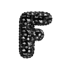 Rucksack 3D inflated balloon letter F with glossy black & silver fabric textured dinosaurus design for children © Roger Bootsma