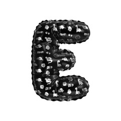 3D inflated balloon letter E with glossy black & silver fabric textured dinosaurus design for children
