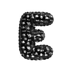Rucksack 3D inflated balloon letter E with glossy black & silver fabric textured dinosaurus design for children © Roger Bootsma