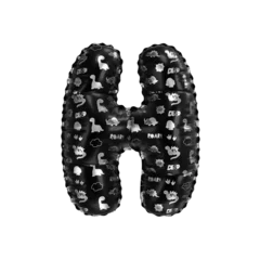 Fototapeten 3D inflated balloon letter H with glossy black & silver fabric textured dinosaurus design for children © Roger Bootsma