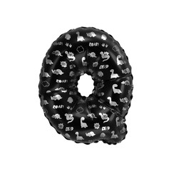 3D inflated balloon letter Q with glossy black & silver fabric textured dinosaurus design for children
