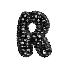 Rucksack 3D inflated balloon letter R with glossy black & silver fabric textured dinosaurus design for children © Roger Bootsma