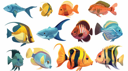 Fototapeta premium Fish different poses collection of cartoon isolated