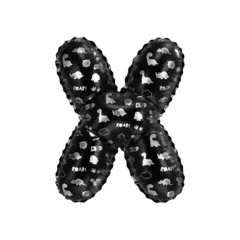 Fototapeten 3D inflated balloon letter X with glossy black & silver fabric textured dinosaurus design for children © Roger Bootsma