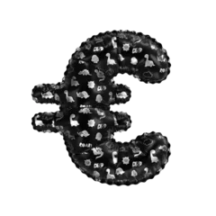 Foto auf Acrylglas 3D inflated balloon Euro Currency Symbol/sign with glossy black & silver fabric textured dinosaurus design for children © Roger Bootsma