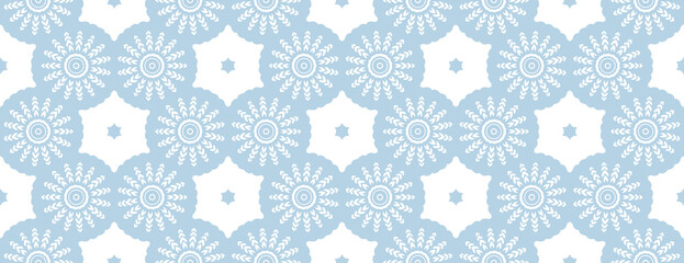 Vintage seamless pattern. Ornamental antique style floral background. Light blue and white ornament