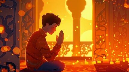 praying Ramadan , anime style illustration