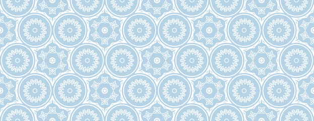 Vintage seamless pattern. Ornamental antique style floral background. Light blue and white ornament