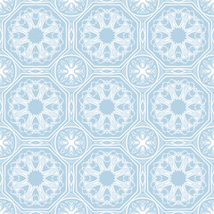 Blue and white patterned surface with geometric shapes
