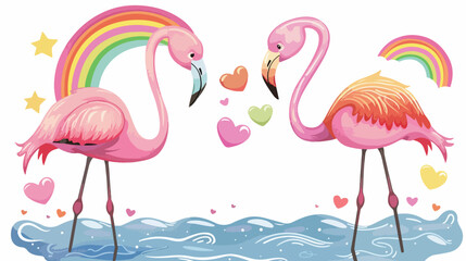 Flamingo and heart love with color rainbow isolated