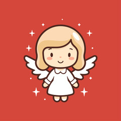 Vector illustration of a cute cherub, angel, 
Seraphim, adorable biblical character, red background for stickers, coloring book, printing, laser cutting