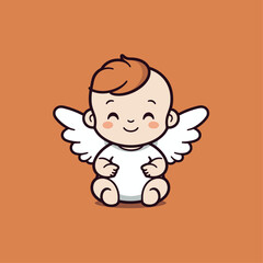 Vector illustration of a cute cherub, angel, 
Seraphim, adorable biblical character, orange background for stickers, coloring book, printing, laser cutting
