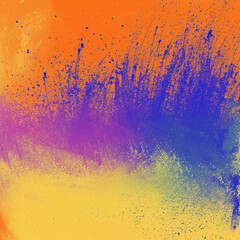 Vibrant splashes of orange, purple, and yellow paint on an abstract background. Perfect for dynamic poster designs, creative art projects, and vivid web graphics with space for text