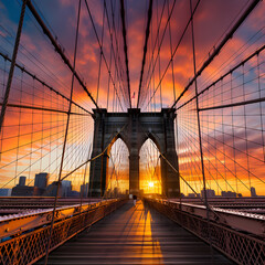 Majestic Brooklyn Bridge at Sunset: A Testament to Human Ingenuity and Architectural Marvel