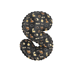 3D inflated balloon letter S with black and yellow fabric textured dinosaurus design for children