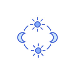 
day and night cycle icon, movement path of the sun and moon icon. Circle with sun and moon arrows. Editable vector sign.