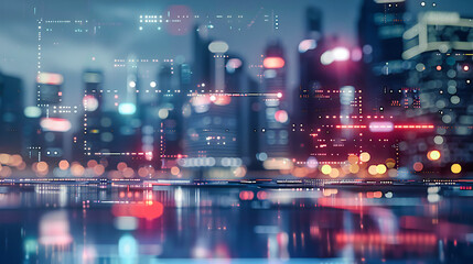 City skyline with double exposure effect, blending business and technology in an abstract concept of urban development and digital connectivity
