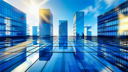 City Reflections on Glass Facade, Urban Skyline with Skyscrapers, Concept of Business and Finance Architecture