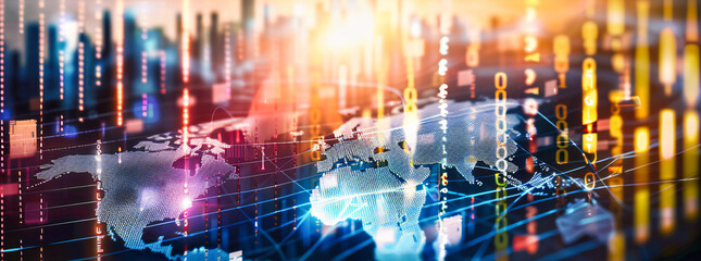 Fototapeta premium City Network, Digital Communication in Urban Landscape, Concept of Modern Business and Cyber Technology