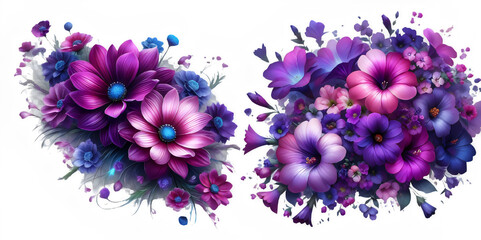 amazing Brilliant Purple flowers on transparent background - obrazy, fototapety, plakaty