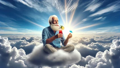 Fototapeten life after death, jolly old man in heaven © Comofoto