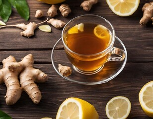 Tea with ginger and honey in a mug