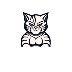 cat bodybuilders black and white vector illustration isolated transparent background, logo, cut out or cutout t-shirt print design, poster, products or packaging design.