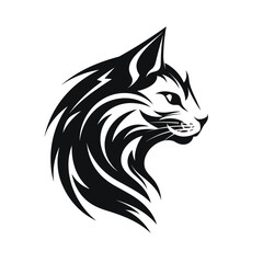 cat head silhouette black and white vector illustration isolated transparent background, logo, cut out or cutout t-shirt print design, poster, products or packaging design.