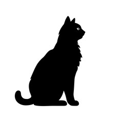 cat silhouette black and white vector illustration isolated transparent background, logo, cut out or cutout t-shirt print design,  poster, products or packaging design.