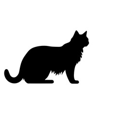 cat silhouette black and white vector illustration isolated transparent background, logo, cut out or cutout t-shirt print design,  poster, products or packaging design.