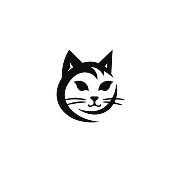 cat head sitting silhouette black and white vector illustration isolated transparent background, logo, cut out or cutout t-shirt print design, poster, products or packaging design.