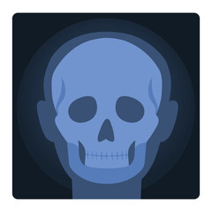 Xray shot of human head. Medical skull test, body skeleton radiography cartoon vector illustration